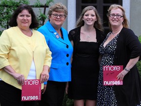 Karen Bertrand, left, Linda Haslam-Stroud, Nathalie Smith and Sue Sommerdyk during Nursing Week Dinner held at Fogolar Furlan Club Monday May 12, 2014. (NICK BRANCACCIO/The Windsor Star)