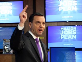 PC Party leader Tim Hudak campaigning in London, Ont. on May 15, 2014. (Dave Chidley / The Canadian Press)