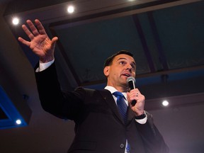 Tim Hudak answers questions about the Ontario PC economic plan on May 14, 2014. (Darren Calabrese / The Canadian Press)