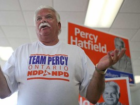 Percy Hatfield, MPP for Windsor-Tecumseh, gives a speech during his campaign kickoff at his campaign headquarters, Saturday, May 17, 2014.  (DAX MELMER/The Windsor Star)