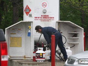 The propane filling station at the east end Canadian Tire store was back in business Wednesday, May 14, 2014 after a overfilling issue recently.  (DAN JANISSE/The Windsor Star)