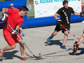 NHLer Adam Henrique at the Sparkles From Above Parking Lot Battle 3 on 3 Ball Hockey Tournament at the Tecumseh Arena Saturday, May 31, 2014. (JOEL BOYCE/The Windsor Star)