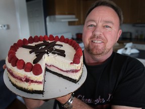 Luke Gray, The Cheesecake Guy, displays one of his creations at his Windsor home. Gray said the Cook Start program was key in helping him launch his new website, lukethecheesecakeguy.com. (DAN JANISSE / The Windsor Star)