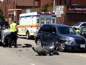 Emergency crews on the scene of a crash near Tecumseh Road and Victoria Avenue on June 9, 2014. (TwitPic: Nick Brancaccio)