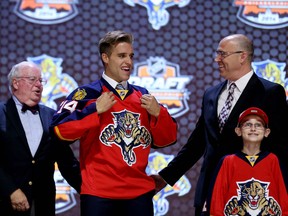 Aaron Ekblad is selected first overall by the Florida Panthers during the 2014 NHL Draft at the Wells Fargo Center on June 27, 2014 in Philadelphia, Penn. (Bruce Bennett/Getty Images)