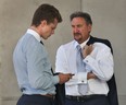 Windsor Spitfire player Ben Johnson, left, is shown with his lawyer Pat Ducharme outside of the Ontario Court in Windsor, Ont. on Tuesday, June 3, 2014. (DAN JANISSE/The Windsor Star)