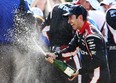 Helio Castroneves, driver of the No. 3 Team Penske Dallara Chevrolet celebrates after winning the Verizon IndyCar Chevrolet Indy Dual II at The Raceway on Belle Isle on June 1, 2014 in Detroit, Michigan.  (Nick Laham/Getty Images)