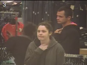 Surveillance video of two suspects wanted by Windsor police for using a stolen credit card. Handout/The Windsor Star