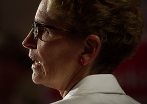 Ontario Liberal Leader Kathleen Wynne speaks to supporters while campaigning in Waterdown, Ont. on  June 7, 2014. (Darren Calabrese/The CanadianPress)