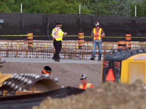 The Ontario Provincial Police are investigating an industrial accident after a worker was killed at the Herb Gray Parkway in LaSalle, Ontario. (JASON KRYK/The Windsor Star)