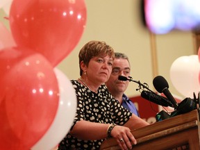 Teresa Piruzza delivers a speech after losing the riding of Windsor-West during the provincial election on June 12, 2014. (JASON KRYK/The Windsor Star)