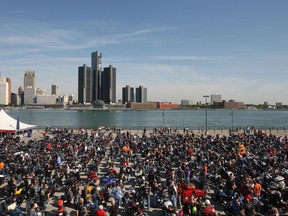 Hundreds of motorcycle riders gather at the Riverfront Festival Plaza for the start of the Windsor Telus Motorcylce Ride for Dad, Sunday, June 1, 2014.  The event raises funds to  support prostate cancer research and raise public awareness of the disease.  (DAX MELMER/The Windsor Star)