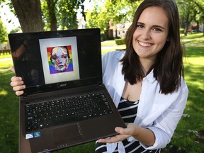 Brianne Walker, 17, displays her artwork on Thursday, June 5, 2014, at her Windsor, Ont. home. She won a national competition and her work will be featured at the Art Gallery of Ontario for World Pride 2014 in Toronto. (DAN JANISSE/The Windsor Star)