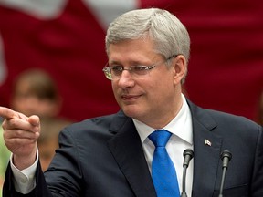 Prime Minister Stephen Harper takes a question at an event at the Confederation Centre of the Arts, in Charlottetown, on Thursday, June 19. (file photo) THE CANADIAN PRESS/Andrew Vaughan