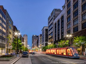 A rendering of the M-1 Rail, the new transit line that will be installed and operate on a five-kilometre section of Woodward Avenue.