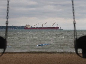 The freighter Federal Rideau is shown Monday, July 28, 2014, aground at the mouth of the Detroit River east of Windsor, ON. (DAN JANISSE/The Windsor Star)
