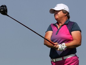 Mary Ann Hayward of The Club at North Halton eyes a drive during the Ontario Senior Women's Golf Championship Thursday at the Ambassador Golf Club. (DAN JANISSE/The Windsor Star)