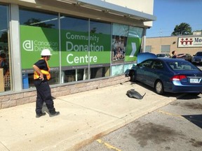Emergency crews were dispatched to the city’s east side Friday morning when a car slammed into a store on Tecumseh Road East.