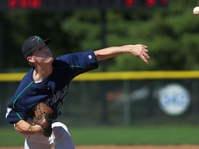 Mike Czerwieniec of the Windsor Stars pitches against the Strathroy Royals in the Ontario Senior Baseball championship game at Mic Mac Park in 2012. (DAX MELMER/The Windsor Star)