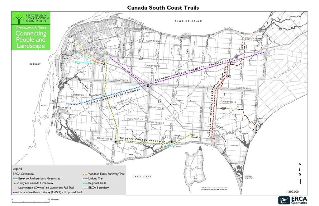 Trails and proposed trails in Windsor and Essex County.