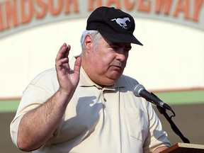 Dr. Paul Branton speaks during a protest against the removal of slots from Windsor Raceway in 2012. (TYLER BROWNBRIDGE/The Windsor Star)