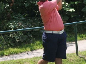 Bryce Evon hits a shot in the Jamieson Junior Golf Tour at the Kingsville Golf Club Monday. (DAN JANISSE/The Windsor Star)