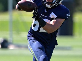 LaSalle's Luke Willson catches a pass at a Seattle practice in Renton, Wash. (AP Photo/Elaine Thompson)