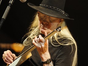 A photo taken on July 19, 2008 shows guitarist Johnny Winter performing during the  Jazz Festival in Valencia's Palau de la Musica. Winter died on July 16, 2014 at age of 70 in a hotel in Zurich. (DIEGO TUSON/AFP/Getty)