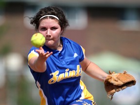 St. Anne's Jessica Desimon throws a pitch against the Riverside Rebels in 2011.   (DAX MELMER/The Windsor Star)