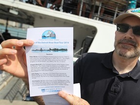 Derek Coronado, Citizens Environment Alliance co-ordinator, is pictured before the start of the State of the Detroit River boat cruise, Saturday, July 12 , 2014.  (DAX MELMER/The Windsor Star)