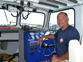 Jim Oakley on the Colchester Guardian rescue boat, which is moored in Colchester Harbour and is manned by a group of 12 volunteers who responds to crisis situations or distress calls on Lake Erie.