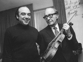 Former WIndsor Symphony Orchestra conductor Laszlo Gati, shown here with American comedian and violinist Jack Benny in 1975, led the orchestra from 1979 to 1985. (Windsor Star files)