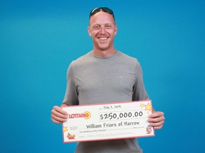 Harrow resident William Friars with his $250,000 prize cheque from playing Lottario. (Handout / The Windsor Star)