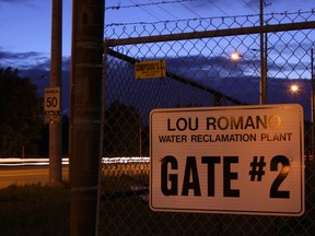 A sign at the Lou Romano Water Reclamation Plant is pictured here, along Ojibway Parkway, Wednesday, July 16, 2014. The plant processes up to 700 million litres of sewage per day. (RICK DAWES/The Windsor Star)