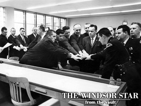 Annexation was brought closer to reality on Dec. 29, 1965 when 18 suburban police officers were sworn into the Windsor Police Department by Magistrate Angus MacMillan. (FILES/The Windsor Star)