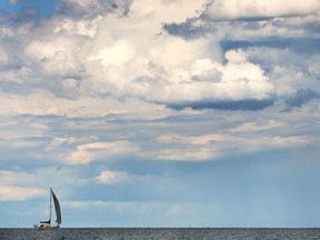 A sail boat cruises along near the Sandpoint beach on Tuesday, July 15, 2014, in Windsor, Ont.  (DAN JANISSE/The Windsor Star)