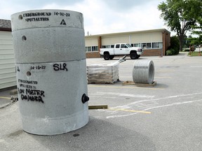 Construction and sewer equipment is seen in front of Gosfield North Public School on Wednesday, July 9, 2014.            (Tyler Brownbridge/The Windsor Star)