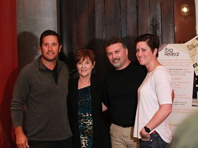 From left,  Bob Boughner,  Norma Coleman, Dino Chiodo, and Mary Spencer help announce The Big Reveal fundraiser during a media event held at Mazaar Restaurant in Windsor, Ontario.  (JASON KRYK/The Windsor Star)