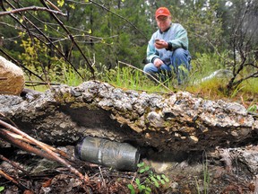 In this 2010 file photo, a geocacher checks co-ordinates on his hand-held GPS device near Ruch, Ore. Geocaching involves locating hidden containers and sharing experiences. (Jim Craven/The Canadian Press/AP/The Medford Mail Tribune)