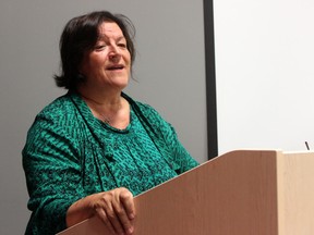 Pam Goldstein, chair of the Windsor International Writers Conference, speaks at a press conference announcing writing workshop on July 17, 2014 at the Downtown Windsor Business Accelerator. The conference will be held at the St. Clair Centre for the Arts from Nov. 13-16, 2014. (DYLAN KRISTY/The Windsor Star)