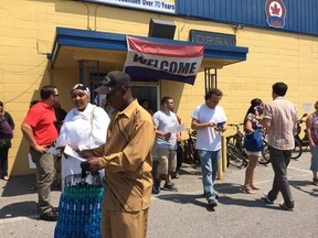 Bonduelle's seasonal employees leave a meeting at the legion in Tecumseh on Tuesday, July 22, 2014. (DAN JANISSE / The Windsor Star / Twitpic)