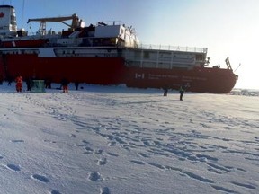 The expedition members played hockey at the North Pole.