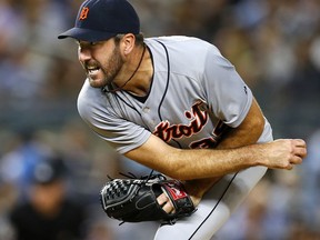 Justin Verlander of the Detroit Tigers delivers a pitch against the New York Yankees in the fourth inning at Yankee Stadium. (Photo by Rich Schultz/Getty Images)