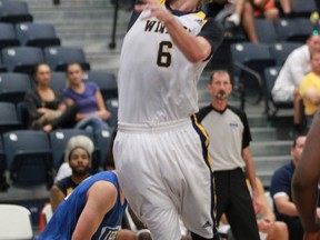 University of Windsor's Mitch Farrell takes a shot during exhibition action against the IPFW Mastodons at the St. Denis Centre. (JASON KRYK/The Windsor Star)