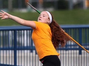 Javelin thrower Bailey Dell works out at the St. Denis Centre. (DAN JANISSE/The Windsor Star)