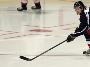 Windsor Spitfires Steven Fowler just misses a pass during the annual Blue vs. White Game at WFCU Centre August 28, 2014.  (NICK BRANCACCIO/The Windsor Star)