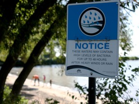 In this file photo, a sign is posted at Lakeside Park in Kingsville, Wednesday, Aug. 13, 2014. Environmental Defence presented four points to battle algae blooms in Lake Erie. (RICK DAWES/The Windsor Star)