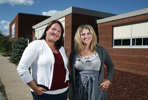 Marianne Jeney, left, a local film producer, and Sarah Ilijanich, owner of the Lakeshore Academy of Fine Arts, are pictured in front of the Puce Sports and Leisure Centre, Wednesday, August 13, 2014.  The pair are hoping to use the building for a new performing arts centre.  (DAX MELMER/The Windsor Star)