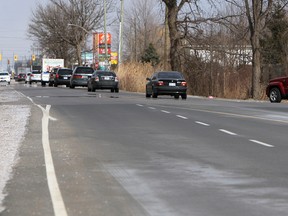 Bike lanes come to an abrupt end on Cabana Road near Provincial, but any additional lanes should be done in conjunction with road widening.   (TYLER BROWNBRIDGE/The Windsor Star)