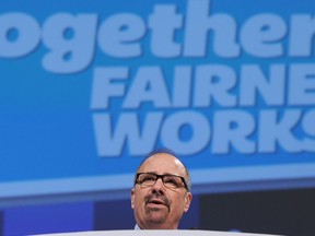 Canadian Labour Congress President Ken Georgetti address delegates on the opening day of the 27th Constitutional Convention in Montreal, on May 5, 2014. (Graham Hughes/THE CANADIAN PRESS)